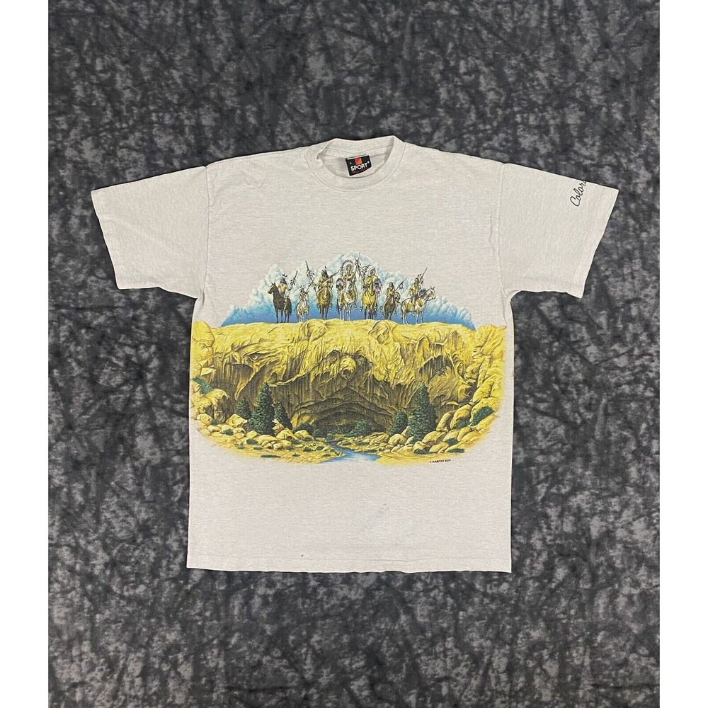 VTG Habitat T-shirt Large XCIV 90s Native American Single Stitch Wrap Around